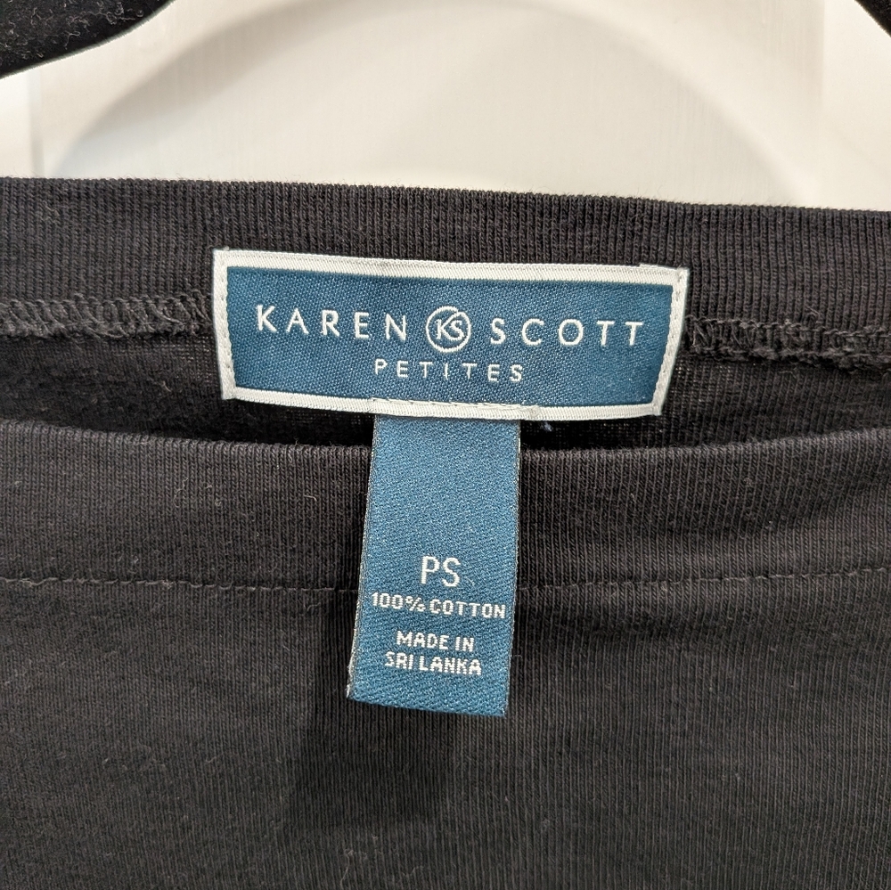 Karen Scott Women's Classic Boat Neck Black Short Sleeve Top | Petite Small - Picture 3 of 3
